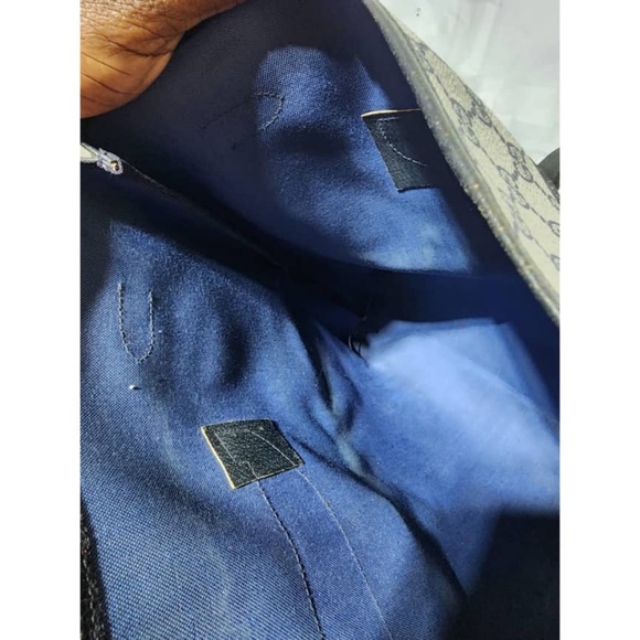 Authentic GUCCI Vintage GG Canvas Tote Bag PVC Leather Navy Blue/Grey - Picture 14 of 14